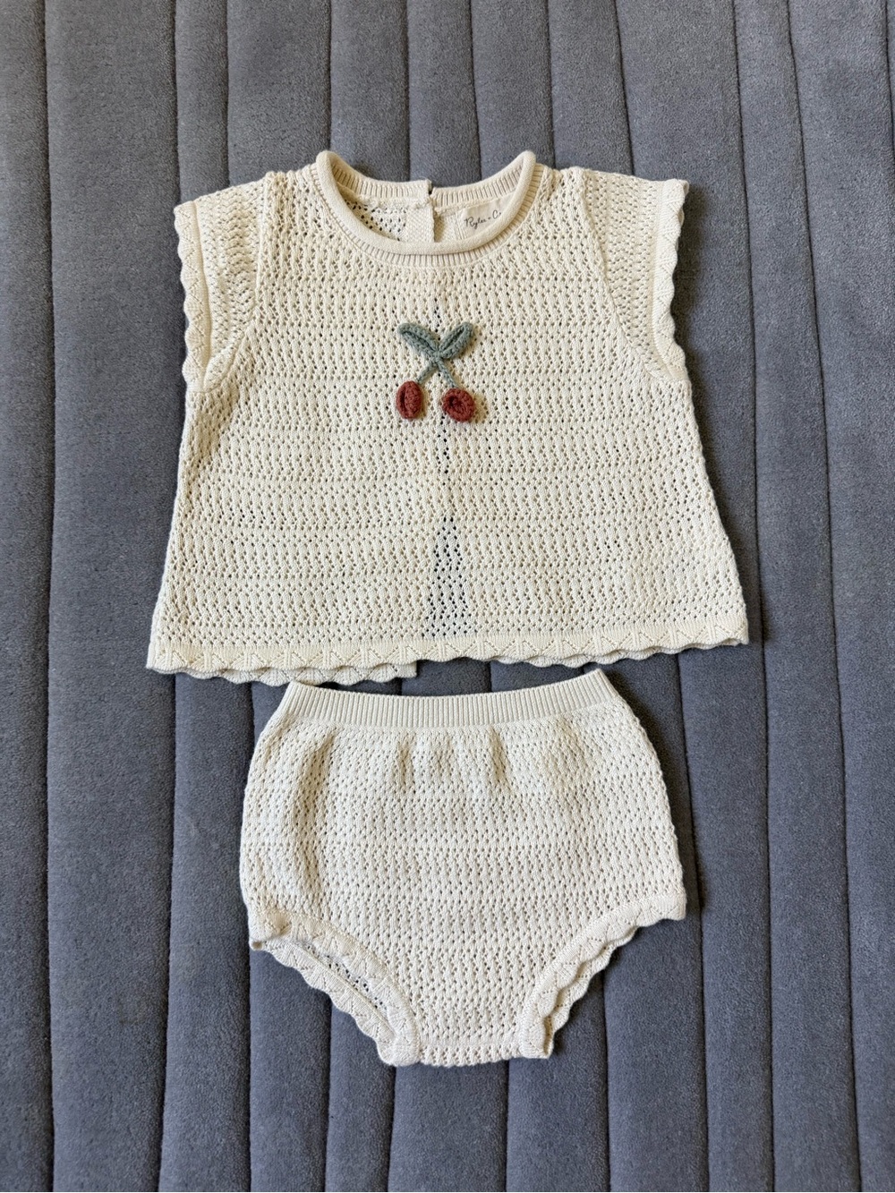 Rylee + Cru Cream Crochet Cherry Top & Bloomers